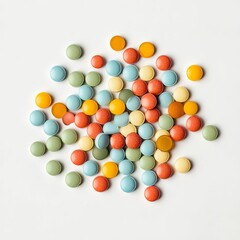 Fototapeta premium A small pile of colorful pills in white background