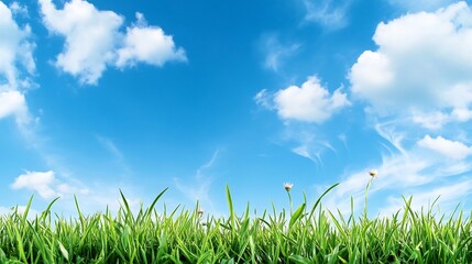 Fototapeta premium Expansive Meadow with Blooming Wildflowers Under a Vibrant Blue Sky