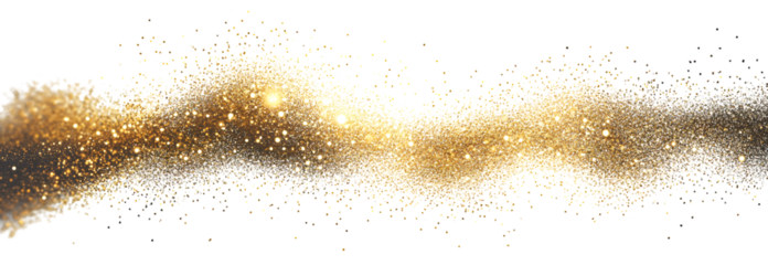 Sparkling dust particles. PNG, Gold sparkle splatter border .Festive background with gold glitter and confetti for celebration. Background with glowing golden particles.