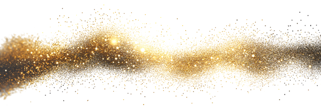 Sparkling dust particles. PNG, Gold sparkle splatter border .Festive background with gold glitter and confetti for celebration. Background with glowing golden particles.