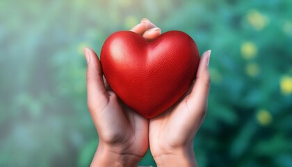 Fototapeta premium a hand holding a red love heart