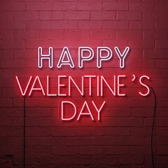 Obraz premium Happy Valentine’s Day - Neon Style on Flat Red Background