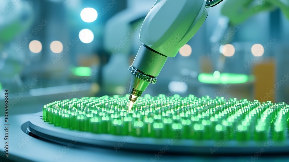 Aufkleber robotic arms applying glue in automated production line for high-tech adhesive systems