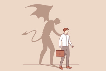 Devilish soul of business man pushes entrepreneur to commit crime and break law. Devilish soul of office clerk who is ready to do anything to get new position and climb career ladder