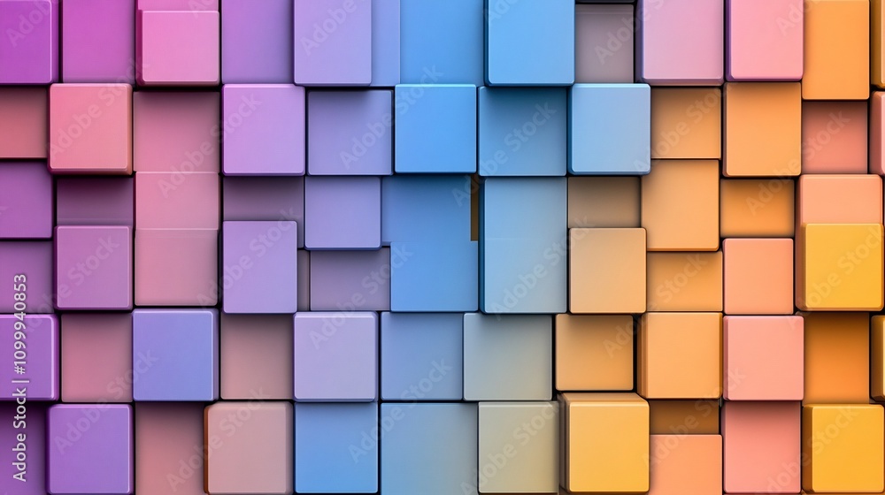 Poster retro-futuristic gradient squares forming bold modern abstract pattern