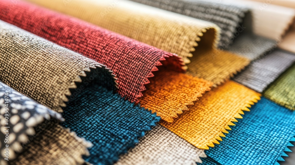 Poster colorful textile swatches displaying various fabric patterns and textures
