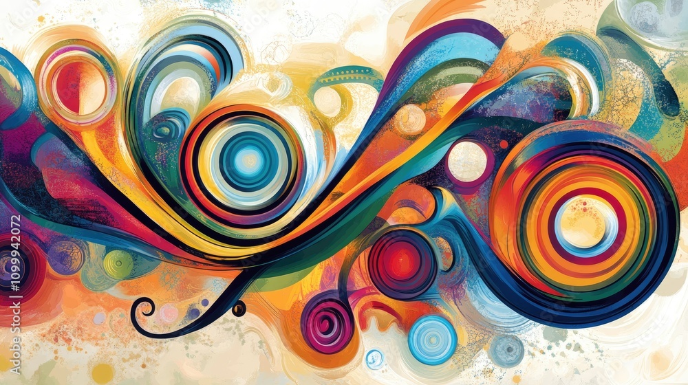 Poster vibrant abstract swirls with dynamic circular patterns and colors
