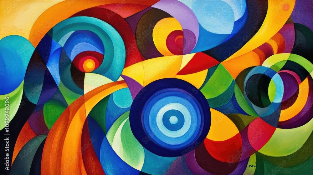 Poster vibrant abstract art with swirls and circular shapes in colorful design
