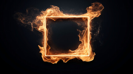 Abstract image of a glowing rectangular frame composed of fiery orange flames against a dark black background.