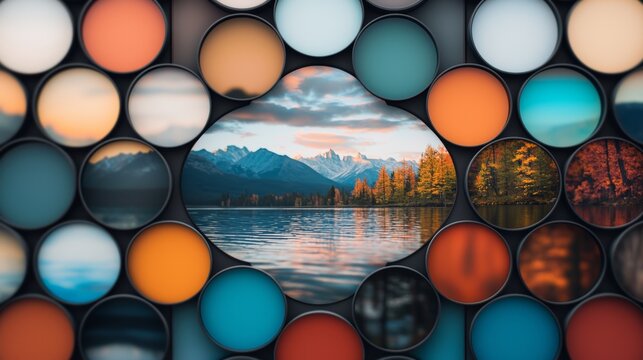 Autumnal Serenity, A lake mirroring majestic mountains, framed by vibrant fall colors