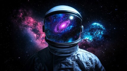 A man in a space suit is looking out into space