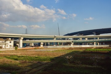 横浜市栄区　田谷の景色　横浜湘南道路田谷線　高速道路工事
