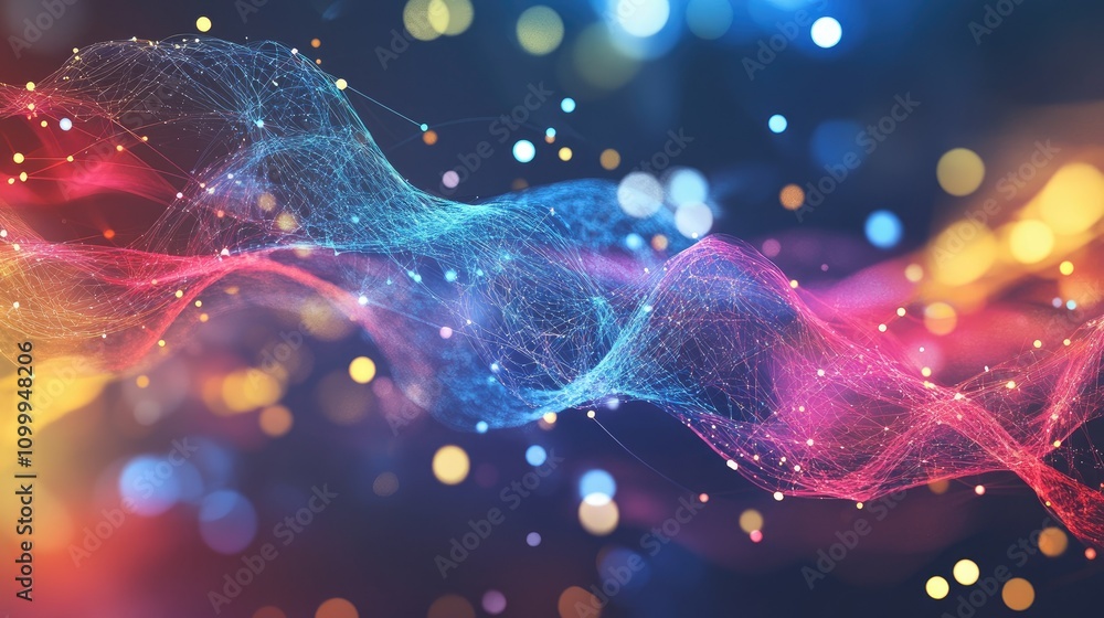 Poster abstract colorful wave motion with light particles background