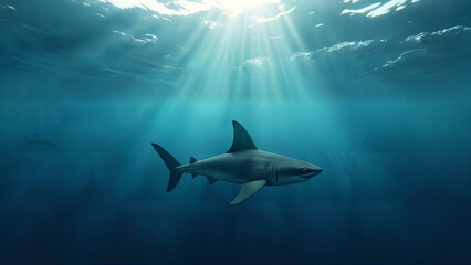 Naklejka premium Shark in a Tranquil Ocean