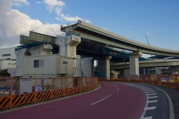 横浜市栄区　田谷の景色　横浜湘南道路田谷線　高速道路工事
