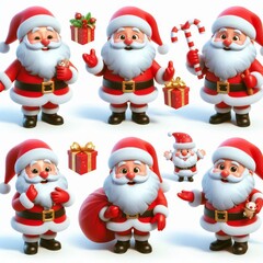 Collection of christmas illustration cute 3D character of funny Santas isolated on  white background
