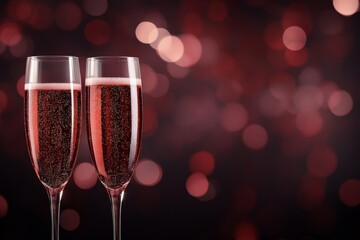 Bubbly drinks in glasses with a sparkling red background for a celebratory occasion