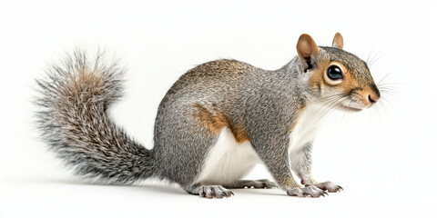 Obraz premium Close-up of a gray squirrel with fluffy tail and white underbelly