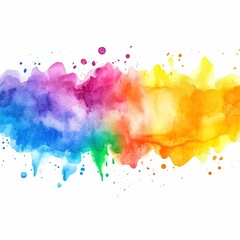 Rainbow watercolor banner background on white. Pure vibrant watercolor colors. Creative paint gradients, fluids, splashes, spray and stains