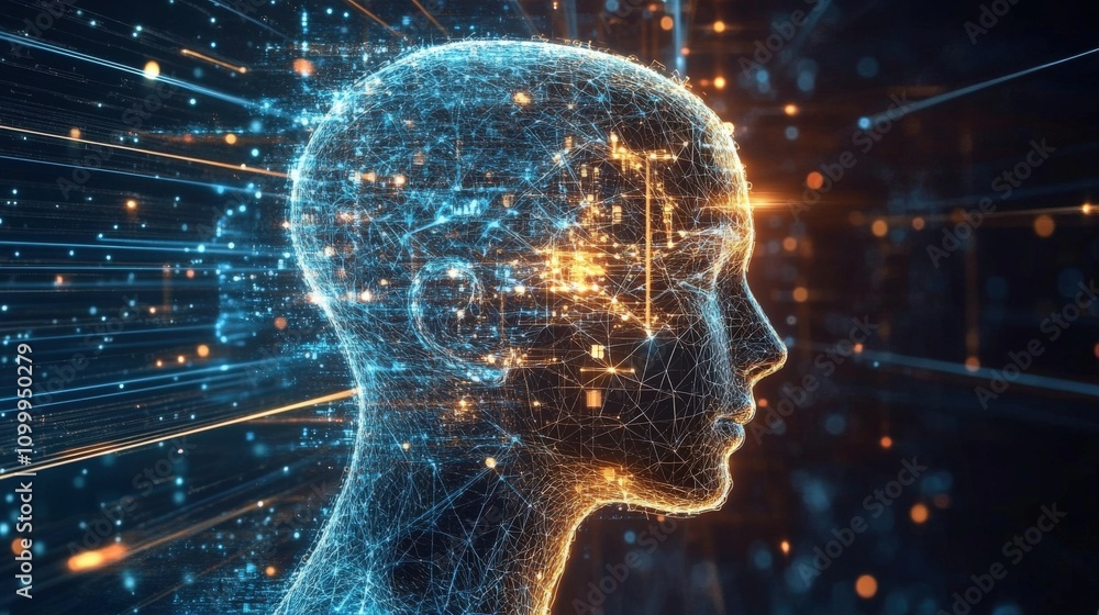 Aufkleber digital head illuminates network data streams