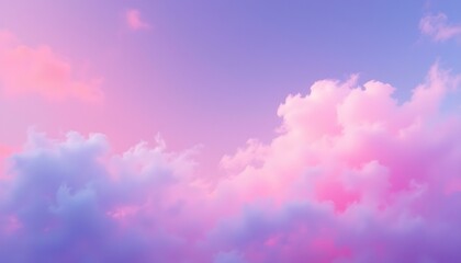 A luminous crescent moon set amidst a vibrant, colorful sky filled with fluffy pink and blue clouds, evoking a sense of tranquility and wonder