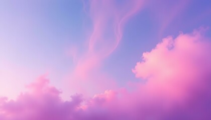 A luminous crescent moon set amidst a vibrant, colorful sky filled with fluffy pink and blue clouds, evoking a sense of tranquility and wonder