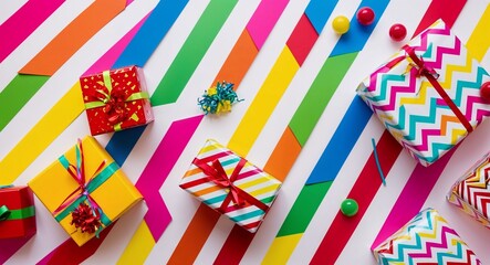 Fototapeta premium Zigzag lines in alternating bright colors offering an energetic and dynamic look perfect for birthday or celebration gifts
