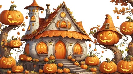 Obraz premium cute fairytale pumpkin house clipart