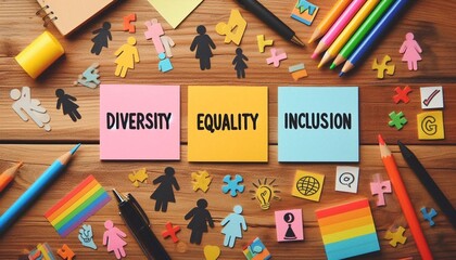 Diversity, Equality, Inclusion Explained on Sticky Notes.