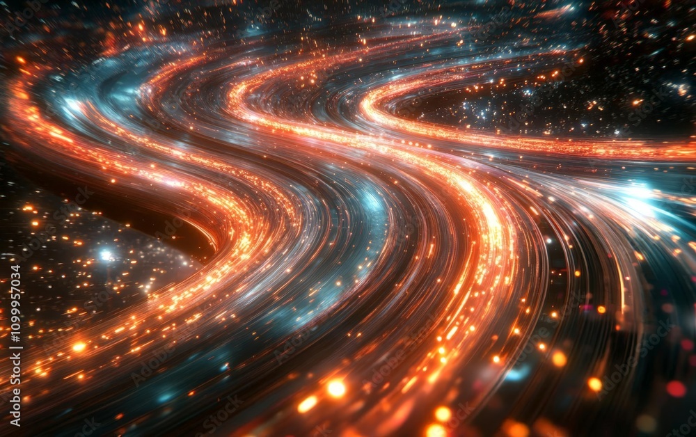Poster a mesmerizing abstract image showcasing a flowing network of luminous trails, representing speed, mo