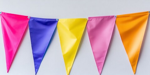 Obraz premium Vibrant party flags displayed on an isolated white background, showcasing the festive spirit that party flags bring to celebrations and events. Ideal for themes related to gatherings and festivities.
