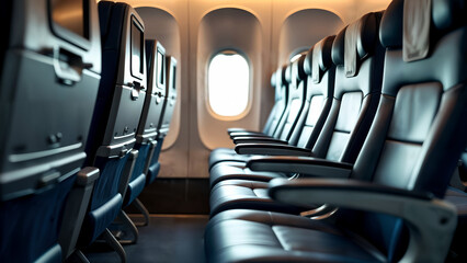 Modern Airplane Interior with Vacant Seats