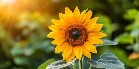 Obraz premium vibrant common sunflower thriving in the garden, showcasing the beauty of common sunflower in full bloom, adding a cheerful touch to any garden setting with its radiant common sunflower petals.