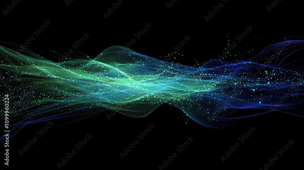 Aufkleber abstract lines and dots interconnected in a digital space, forming a glowing blue and green cyber we
