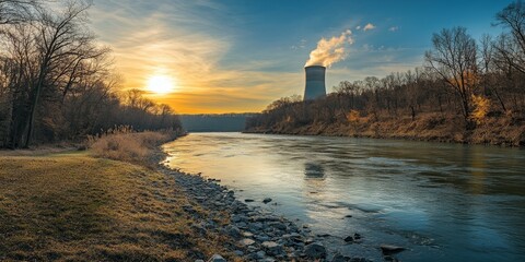 Nuclear site along a river showcases significant historical and environmental features, emphasizing the importance of nuclear sites in understanding energy and ecological impacts.