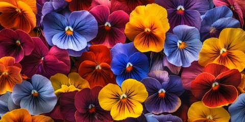 Obraz premium Close up view of Pansy flowers, showcasing the vibrant colors and intricate details of the Pansy or Viola tricolor, perfect for capturing nature s beauty in full bloom.