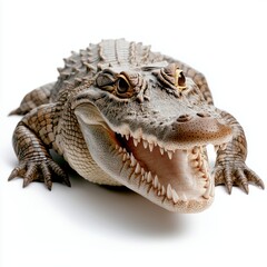 Fototapeta premium Crocodile showcasing its fierce appearance alongside on a pristine white backdrop