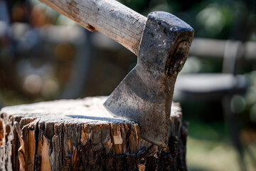 rusty axe in the stump