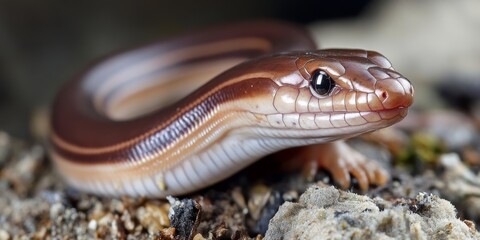 Fototapeta premium The slowworm, a unique legless lizard, is classified among reptiles. This fascinating slowworm, known scientifically as Anguis fragilis, showcases the diversity within the lizard family.