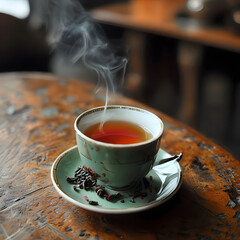 Fototapeta premium cup of green tea putting on table