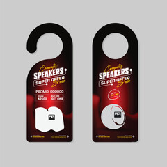 Computer Speaker Sale Door Hanger Design Template or Music Gadget, and Wireless Speaker Sale Special Offer Door Hanger, Level, Tag Card Design Template with Two Color Variation Design