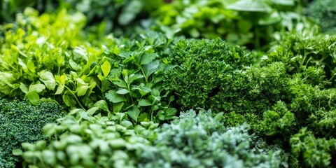 Assortment of vibrant green herbs available at the market, showcasing a variety of fresh green herbs perfect for culinary use, enhancing flavors and adding freshness to dishes.