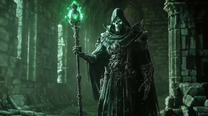 Fototapeta premium Dark Fantasy Mage in Ancient Ruins