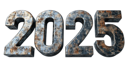 2025 3D stone text. PNG isolated on transparent background