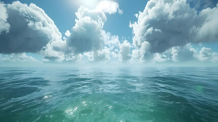 Fototapeta premium Ocean Background 3D Render: Tranquil Sea and Clouds