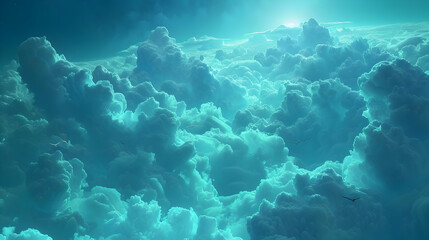 Fototapeta premium Teal Cloudscape Illustration: A Dreamlike Aerial View