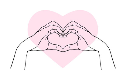 hands showing heart shape sign gesture  line drawing vector illustration