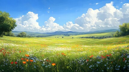 Vibrant Wildflower Meadow Under a Sunny Sky