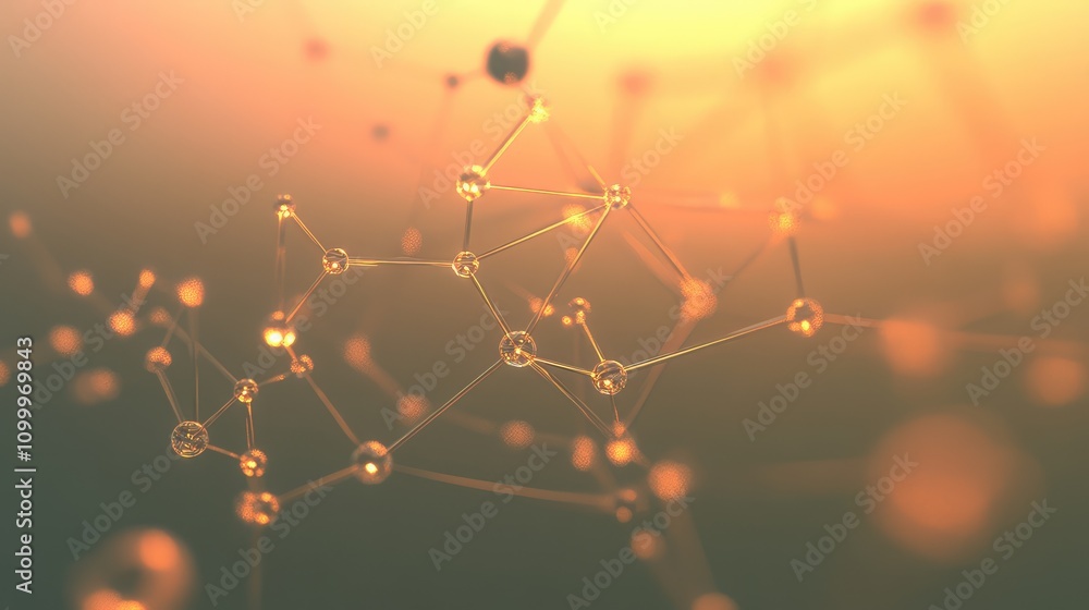 Poster abstract representation of molecular data, connected by thin glowing lines on a gradient backdrop