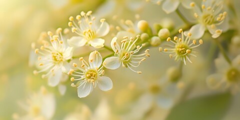 Fototapeta premium Delicate tiny flowers of a herbal tree bloom beautifully, showcasing the intricate features of these tiny flowers, which are essential for the herbal trees ecological role and natural beauty.